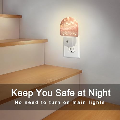 Image of Rose Pink Glitter Night Light, Gold Sparkle Shine Bling Dusk to Dawn Night Light Plug in,0.5w Energy Saving Sleep Friendly NightLight for Kids Boys Girls Home Decor