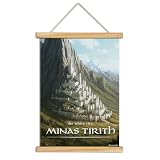 XIAOAIKA White Fortress Fantasy Wall Art, Mountain Citadel Canvas Poster with Solid Wood Hanger, Hanging Print for Lovers of Heroic Tales and Legendary Cities, 16x23 Inch
