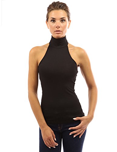 PattyBoutik Women Halter Turtleneck Open Back Blouse (Black Large) - Thumbnail 4