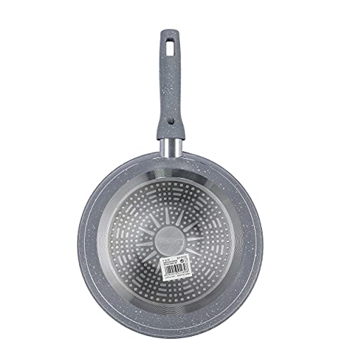 مقلاة رويال فورد الذكية مع غطاء بطلاء مانع للالتصاق من 5 طبقات من الجرانيت | توافق متعدد للمواقد | مقبض مقاوم للحرارة مع حلقة تعليق | مقلاة مثالية للطهي، والقلي، والتسخين، رمادي 26 سم RF9953