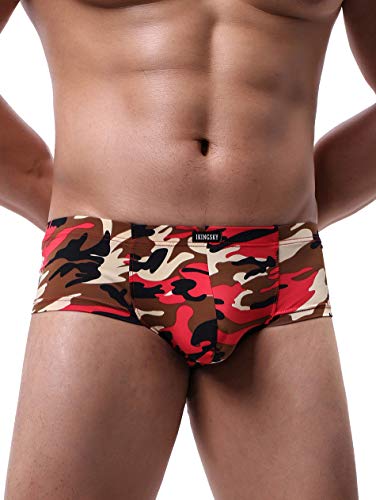 Ikingsky Men's Camouflage Cheeky Boxer Briefs Sexy Mini Cheek Thong Underwear Stretch Brazilian Back Mens Under Panties (Large, 4 Pack) #TOP1