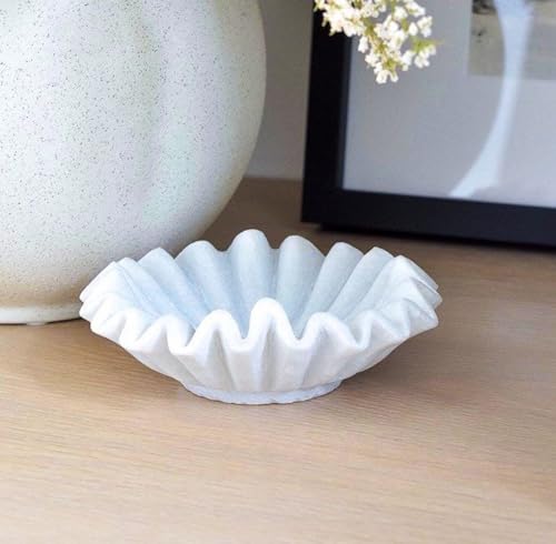 LE HOME DECOR Handmade Marble Scalloped Bowl - 6 inches/Decorative Ruffle Bowl/Home Decor Bowl/Natural Marble Ruffle Bowl/Vintage Ring Bowl/Handcrafted White Marble Bowl