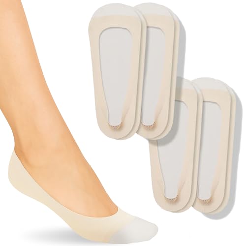 ONDO Low-Cut No Show Socks - Invisible in Flats & Loafers - Cotton & Nylon - Breathable, No-Slip - Cream Beige - Extra Small - 4 Pack