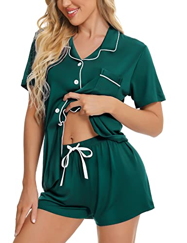 Image of SWOMOG Womens Button Down Pajamas Set Short Sleeve Sleepwear Bride Soft Pj Lounge Sets XS-3XL