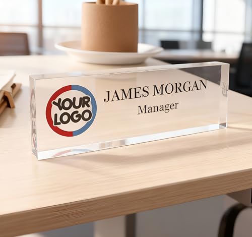 Personalized Desk Name Plate with Custom Logo – Office Desk Decor, Company or Personal Name Sign, Unique Gift for Him or Her, 8"x2.5" – ARTSWAVE
