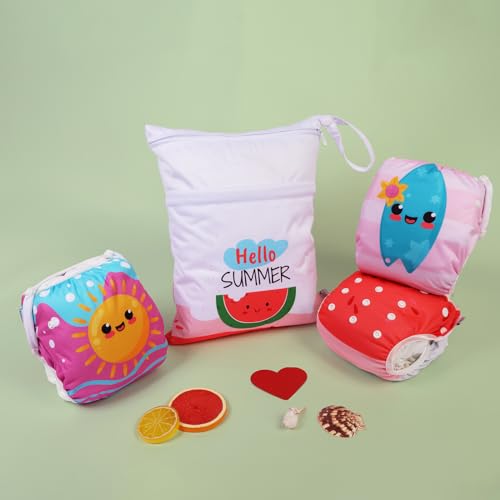 Image of ALVABABY 3pcs Baby Swim Diapers with 1pcs Wet Bag Reuseable Washable & Adjustable for Swimming Lesson & Baby Boy and Girl 3YKL08