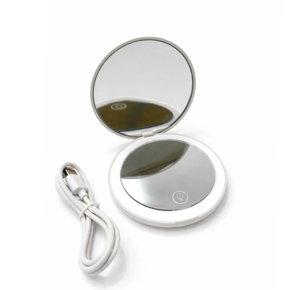LED Lighted Compact Mirror with Magnification | Rechargeable Pocket Makeup Mirror with Adjustable LED Ring Light | Portable Travel Cosmetic Mirror with Type-C Charging for Makeup & Grooming-image-6