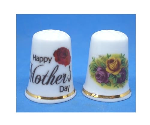Birchcroft Porcelain China Collectible Thimble - Happy Mothers Day - with Display Box