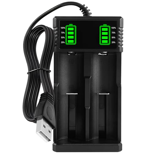 18650 Chargeur de Batterie 3,7V, 2 Slots Chargeur Accu écran LCD Peut Afficher la Capacité Charge Rapide avec Câble USB pour Batteries Li-ION 18490 18350...