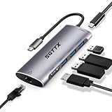 USB C Hub Adapter, 6 in 1 Type C Hub for MacBook/Pro/Air Thunderbolt 3, with USB C to 4K HDMI, 1Gbps Ethernet, 3 USB 3.0, Type C 100W PD, for Laptop/Chromebook/XPS/iPad Pro/More USB C Devices