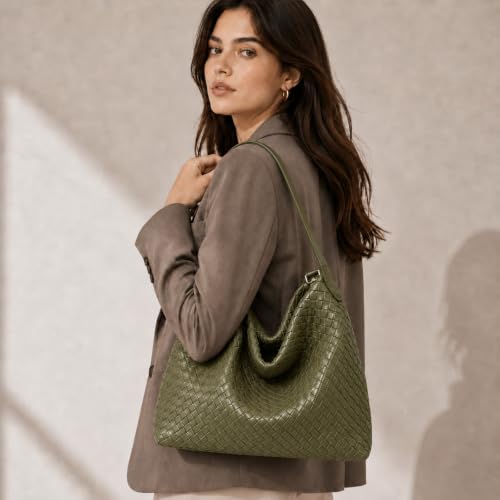 Image of Women's Braided Suede Tote Bag Stylish Suede Hobo Shoulder Bag with Woven Details for Work Travel