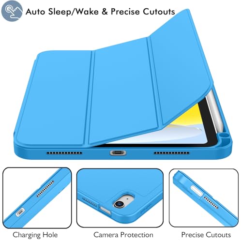 iMieet Case for iPad (A16)/iPad 10th Generation [11-Inch 2025/10.9 Inch 2022], Trifold Stand Smart Cover with Pencil Holder and Soft TPU Back, Supports Touch ID(Ocean Blue) by iMieet - Image 3