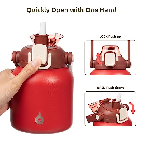 Image of BJPKPK 27oz Insulated Water Bottle with Straw Lid, Cute Stainless Bottle | One-Hand Straw Lid, BPA-Free Leakproof Large Water Bottle with Handle, Keeps Cold & Hot, Vacuum Insulation for Gym & Outdoor
