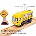 Motorized School Bus for Wooden Track - Yellow Schoolbus Themed Battery Operated - Includes Wooden Bus Stop Sign - Electric Powered Engine Toy for Wood Track for Kids