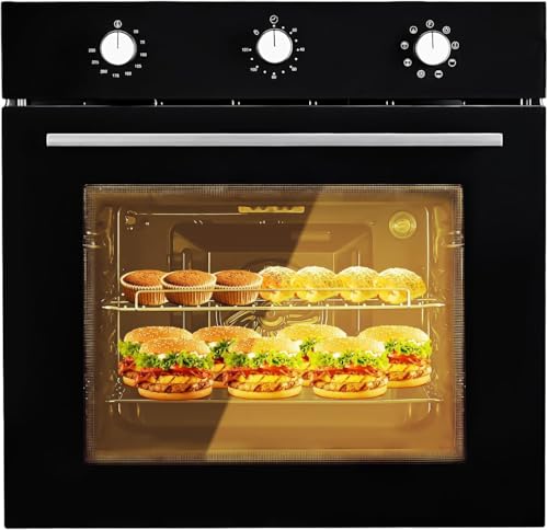Single Wall Oven 24" Built-in Electric Ovens with 5 Cooking Modes, 3000W, 240V, 2.5Cu.f Convection Wall Oven in Stainless Steel with Bake Broil Rotisserie Functions - Air Frying Mode, Timer, Knobs