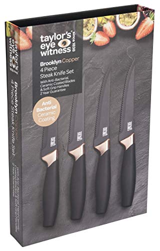 Taylors Eye Witness Brooklyn 4 Piece Steak Knife Set In Black And Copper #TOP4