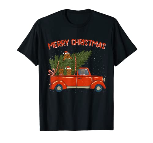 Dogo de burdeos Navidad Vintage Rojo Pickup Camiseta
