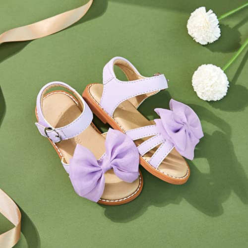 Tegeek Toddler Girl Casual Dress Shoe Open Toe Bowknot Summer Sandal(Ta302,Purple/08M) #TOP1