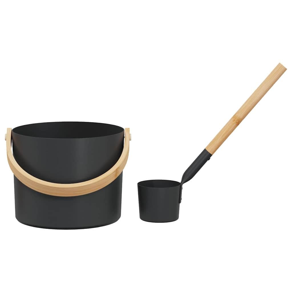 Mangloder - Set di accessori per sauna, 2 pezzi, in alluminio e legno di pino, secchio per infusione da 7 l, con paletta per cabina a infrarossi, sauna finlandese, benessere, relax, interni