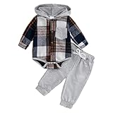 LUVCES Ropa de Bebé Recién Nacidos Manga Larga Pelele Capucha y Cuadros + Pantalones de Bloques de Color 2 Piezas Primavera Otoño Conjuntos Cuadros grises 3-6 Meses