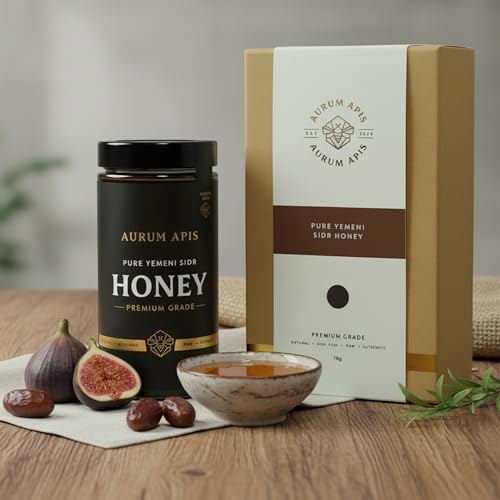 Image of Aurum Apis Raw Yemeni Sidr Honey, 100% Raw Unfiltered Pure Honey, Hand Harvested Organic Honey, Non-GMO, Unprocessed Certified Organic Honey from Sidr Tree Blossoms, Rich Flavor & Aroma, Honey Jar (1kg)