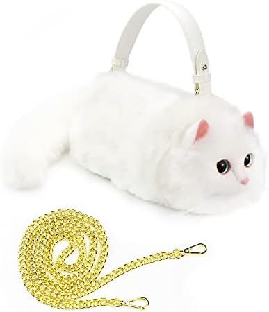 HUIJUFU Schoudertas voor dames, kat, pluche, kawaii, reistas, portemonnee, mooi ding op de schouder, Blauw en wit