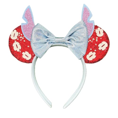 ASAHEL Mouse Ears Headbands Fashion Shiny Bows Mice Ears Birthday Parties Themed Events (Silvery, Onesize)