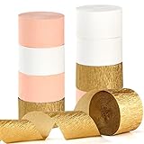 Decoración de fiesta de color rosa melocotón, blanco y dorado, stramers, decoración de baby shower, papel crepé, serpentina, despedida de soltera, compromiso, brunch, guirnalda decorativa Panduola