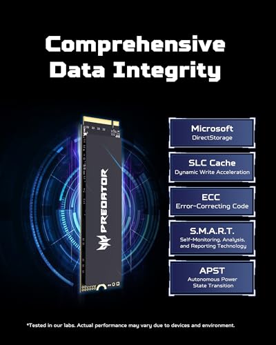 Image of Acer Predator GM9000 1TB SSD, PCIe Gen5x4 NVMe M.2 SSD, Up to 14,000MB /s, SLC + DRAM Cache, PCIe 5.0 Internal Solid State Drive, Compatible with Desktops Laptop PC AI Work