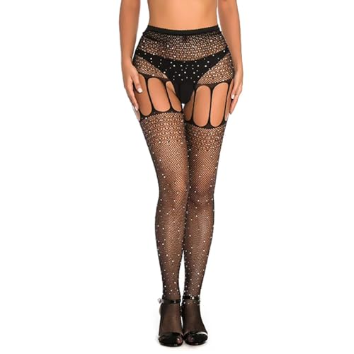 Kathsofy Women's Fishnet Stockings High Waist Tights Suspender Hosiery Sexy Pantyhose (Black)