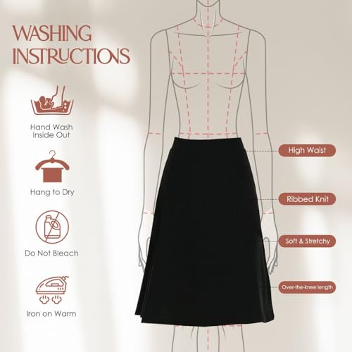 Women's Basic Plain Stretchy Ribbed Knit Knee Length A-Line Skirt2