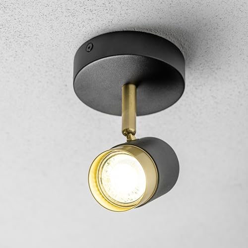 CGC Lighting ORIO Black and Brushed Gold GU10 Adjustable Indoor Ceiling Wall Spot Light (Black, Single Spot Light)