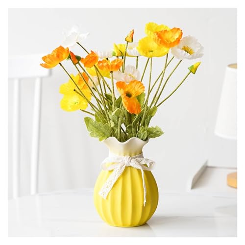 Jarrón de flores compacto para estanterías pequeñas con lazo azul S 4