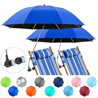 NBtoUS 2 PACK Chair Umbrella with Clamp, 360 ° Adjustable, UPF50+ Sunshade for Beach Chair, Patio Chair, Camping Chair, Golf Carts(Azure Blue, Not Include Chair)