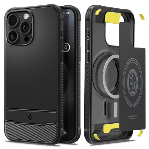 Image of Spigen Rugged Armor MagFit Back Cover Case for iPhone 15 Pro, MagSafe Compatible, Resilient Shock Absorption - TPU | Matte Black