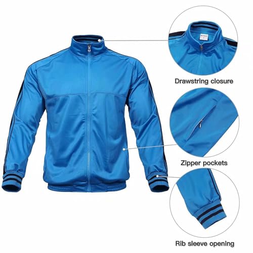 Nothinchan Conjunto de 2 peças de agasalho masculino de manga comprida com zíper e zíper, Azul-petró