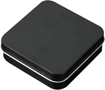 Small Metal Storage Tin with Hinged Lid - Portable Square Organizer Box for Jewelry, Candy, and Sundries | Empty Black Square Metal Case for Home, Dorm, and Travel Use | Compact Storage Container