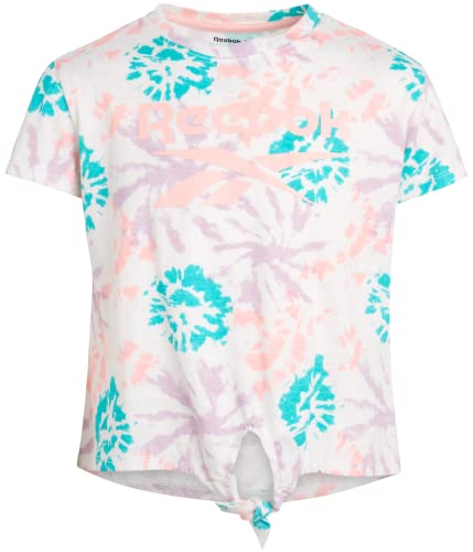 Reebok Girls' T-Shirt - 2 Pack Short Sleeve Fashion Tee Kids Clothing Multipack, Size 12, White Tie Dye/White #TOP4