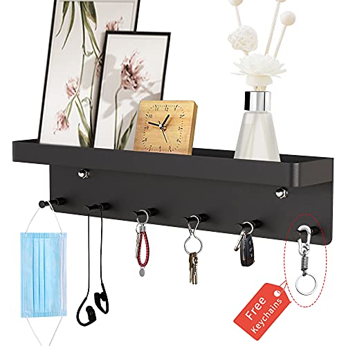 Key Holder for Wall with Shelf,Key Rack for Wall Decorative with 6 Key Hookï¼ŒStainless Steel Key Shelf,Key Hanger for Entryway, Office ,Simplify Beauty in Your Home- Mail Organize Black