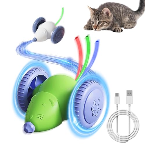 Wenosda Interaktives Katzenspielzeug Elektrisch, 2 Stück Katzenspielzeug Maus Elektrisch, Spielzeugmäuse für Katzen, USB Wiederaufladbar, Geschenke...