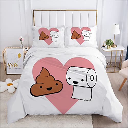 ZZXHG Parure de Lit 160x200 Adulte Enfant Caca Blanc Confortable Microfibre Housse de Couette 2 Personnes avec Fermeture Éclair, Ensemble de Literie avec 2 Taie d'oreiller 65x65 cm