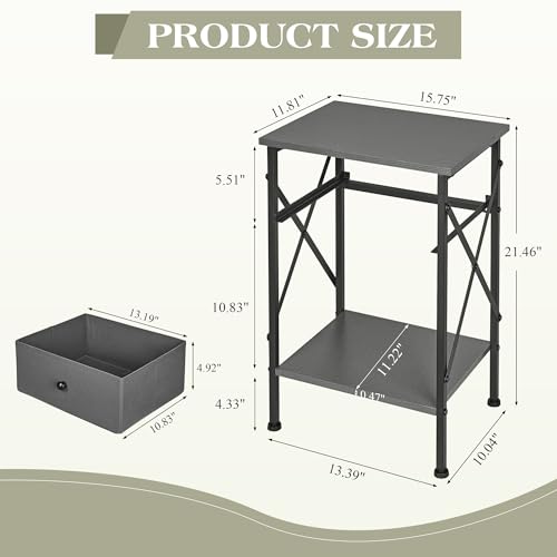 VECELO Nightstand Set of 2, X-Design End Side Table with Fabric Storage Drawer and Open Shelf, Bedside Night Stand with Steel Frame for Bedroom, Living Room,Dorm, Easy Assembly, Hemp Gray by VECELO - Image 6