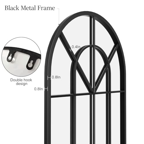 Image of Dewfig Arched Windowpane Floor Mirror, 71 inchx 32 inch Full Length Mirror, Black