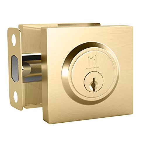 Mega Handles Deadbolt I Entry Deadbolt Lock - Heavy Duty Square Locking Deadbolt For Left Or Right-Handed Doors - Interior/Exterior - Satin Brass #TOP6