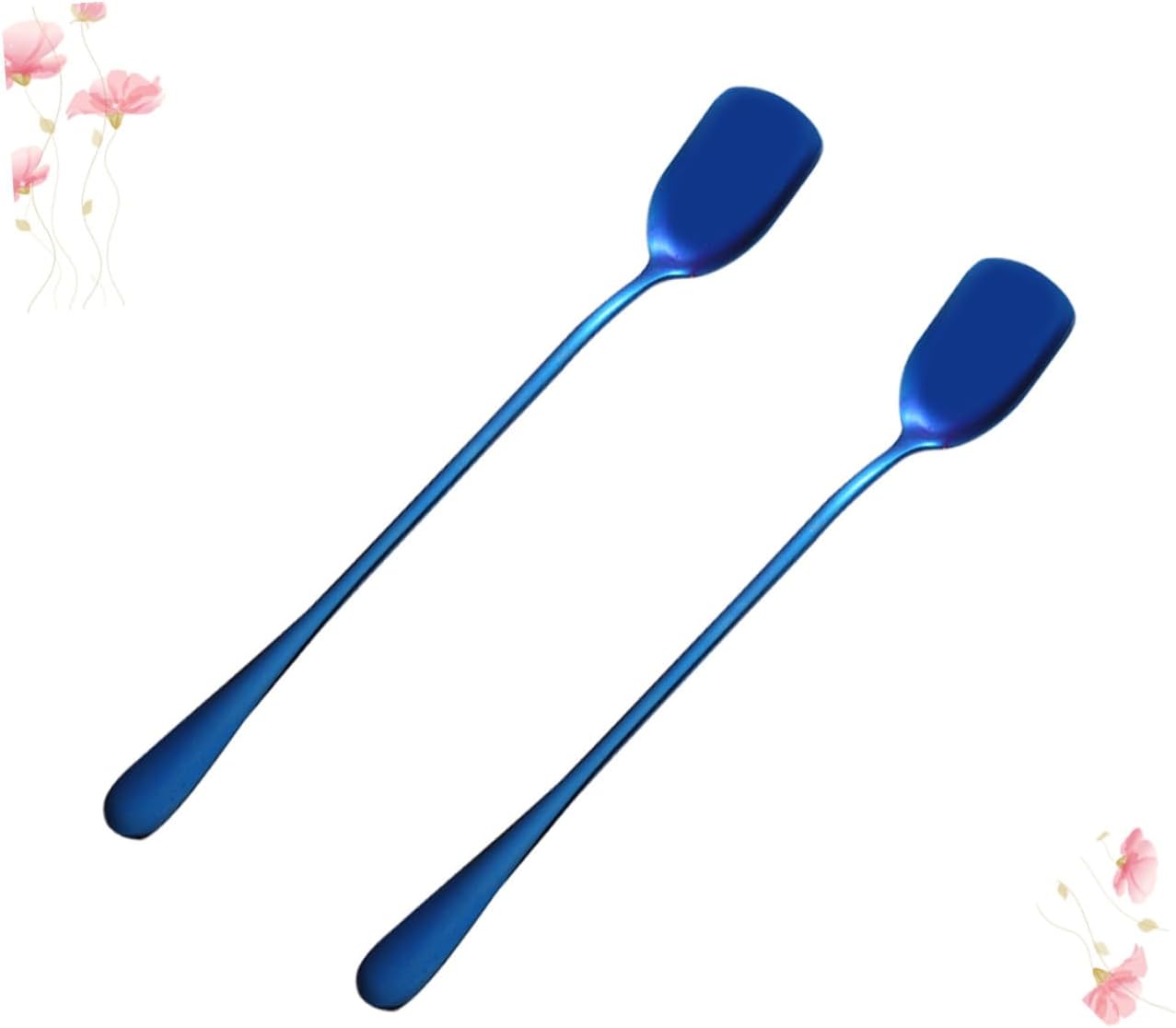 6pcs Stainless Steel Ice Cream Scoops and Long Handle Stirring Spoons Blue Set for Cocktail Mixing and Iced Tea Use