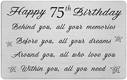 FALOGI Happy 75th Birthday Card - Behind You All Your Memories - 75 Year Old Birthday Gifts for Men Women, Personalised Engraved Wallet Card