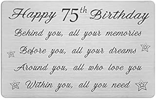 FALOGI Happy 75th Birthday Card - Behind You All Your Memories - 75 Year Old Birthday Gifts for Men Women, Personalised Engraved Wallet Card