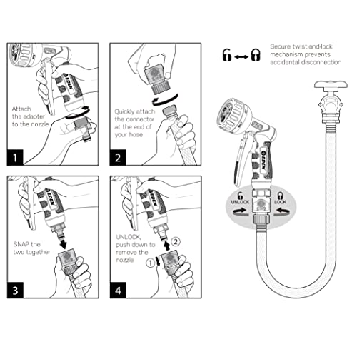 Eden PRO 94833 Metal Front Trigger 6-Pattern Turbo Nozzle | Heavy-Duty Hose Sprayer for Garden, Lawn, Plants, Outdoor Cleaning, Durable Aluminum Core, Quick Connect Set Bundle by Eden - Used condition - Image 6