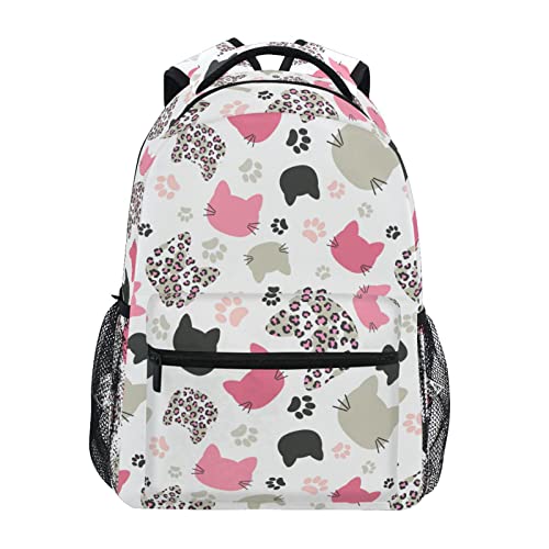 Mochila escolar para niños con diseño de gatos y cabezas de leopardo con estampado de leopardo, ligera, para niños y primarias, mochila informal, Colorido, Small