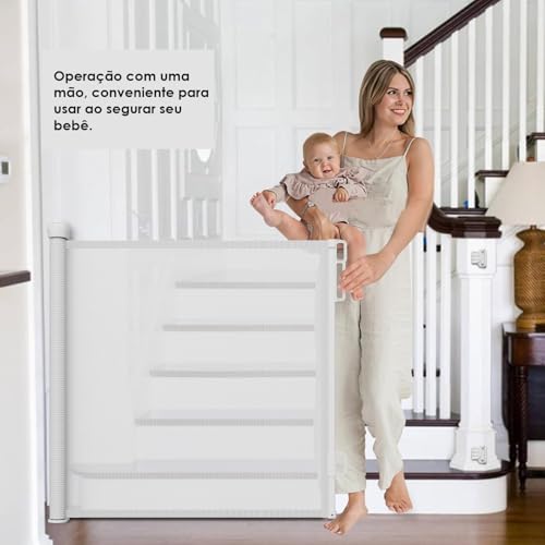 Grade de Proteção Retrátil 86x150cm | Ideal para Pets e Bebês | Portão de Segurança para Escadas, Po